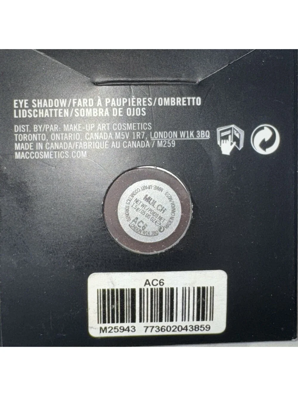 MAC Matte Eye Shadow NEW Pro Palette Refill Pan Pod Mulch .05 Oz Eyeshadow
